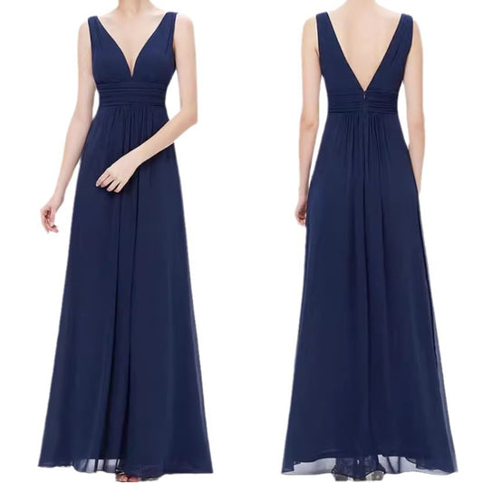 Djup V-ringad Aftonklänning – Plus Size Brudtärna med Hög Midja – Dam