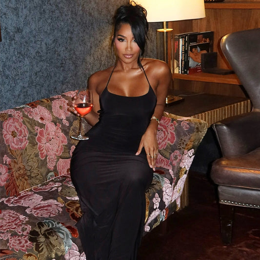 Enfärgad Halterneck Klänning – Snörning, Tubtopp & Backless A-linje – Dam