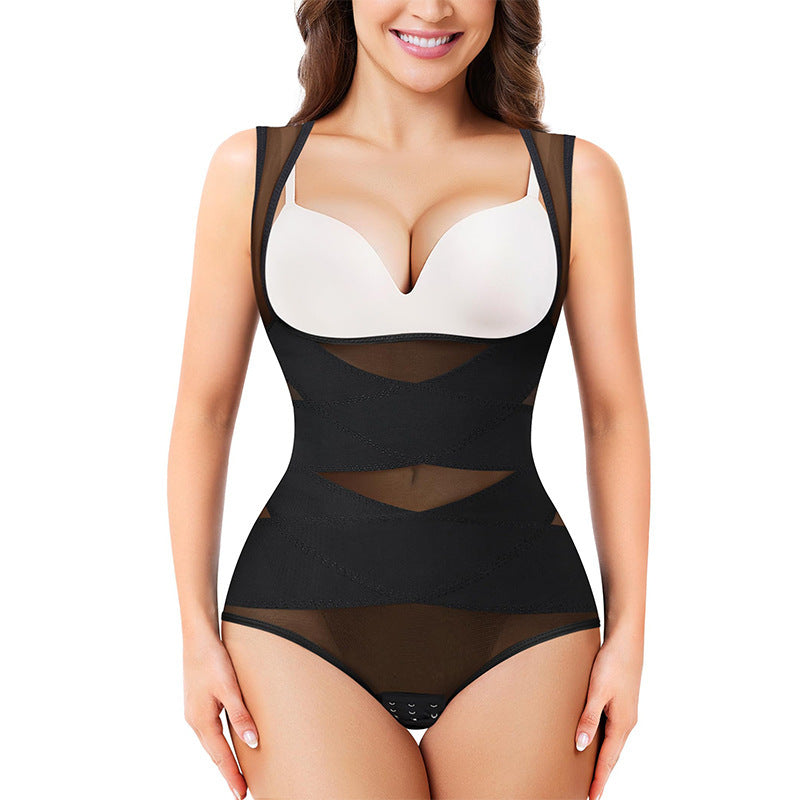 Shapewear Jumpsuit – Magformande Korsett i Mesh för Kroppsformning