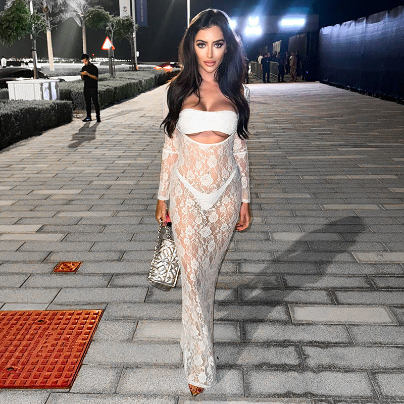 Sommarklänning för Dam – Enfärgad med Hollow-out Detaljer & Trendig Design