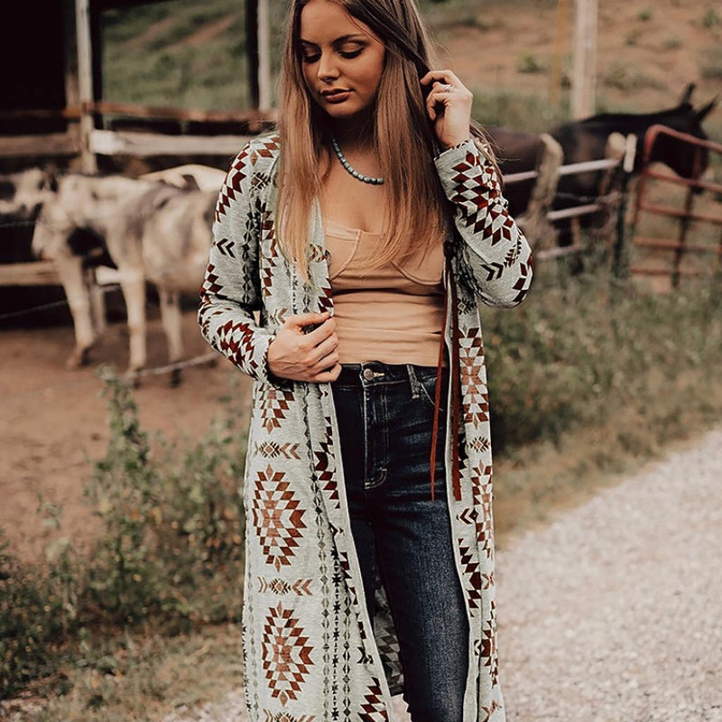 Kofta för Dam – Stickad i Geometriskt Mönster, Perfekt för Höst