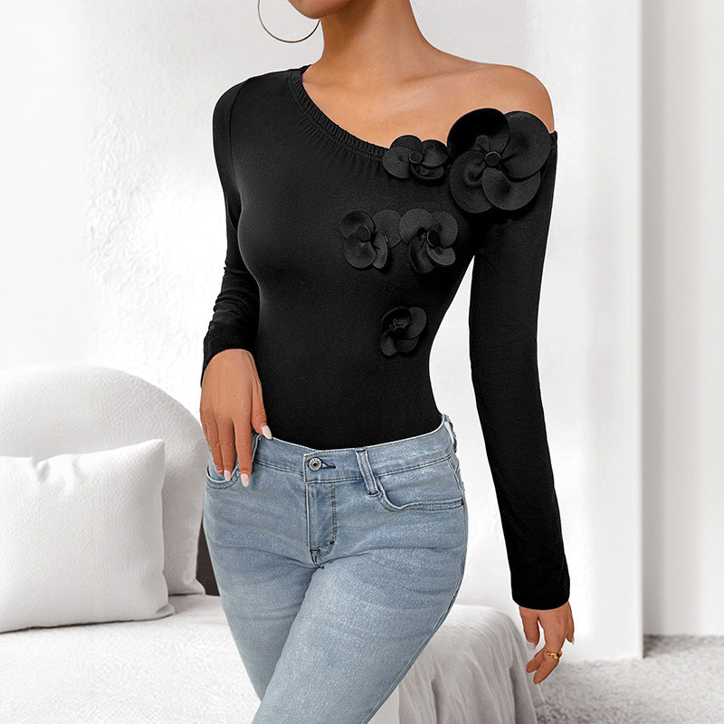 Bodysuit för Dam – Figurnära One Piece med Diagonal Hals & Enaxlad Design