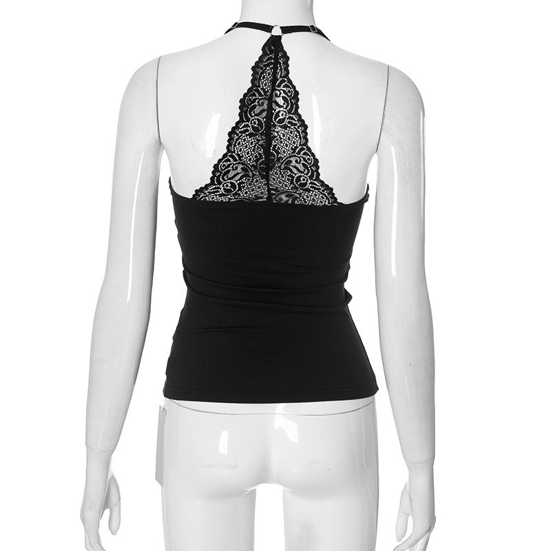 Damtopp – sexig off-shoulder med spets & axelband i enfärgad europeisk/amerikansk stil