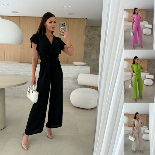 Jumpsuit för Dam – V-ringad med Snörning & Markerad Midja