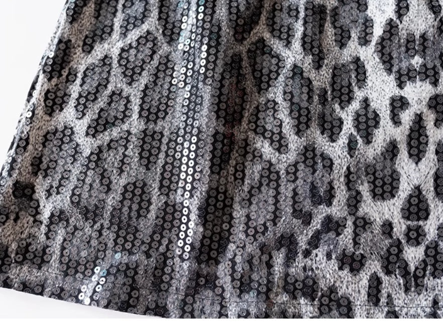 Kjol för Dam – A-linje i Leopardmönster med Glitterdetaljer