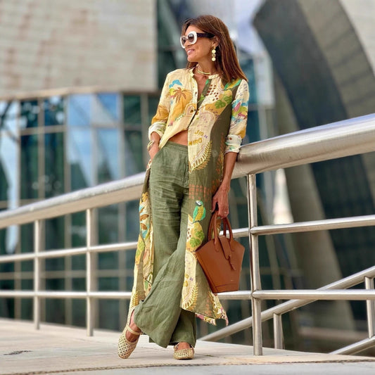 Skjorta Dam – Elegant Mönstrad Casual Blus i Moderiktig Design