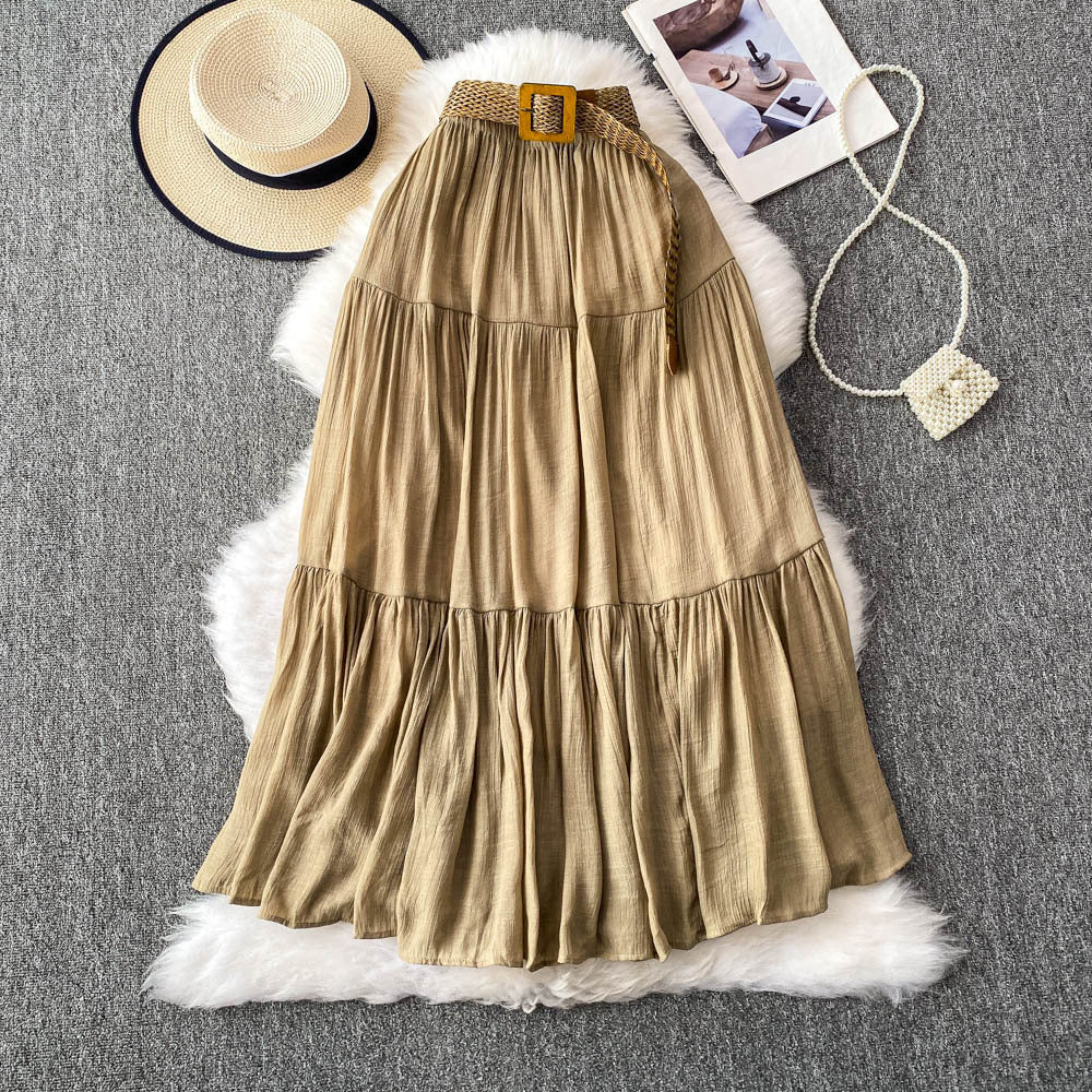 Kjol för Dam – Halvlång Cake-stil med Hög Midja, Vid Fåll & Slimmande Effekt