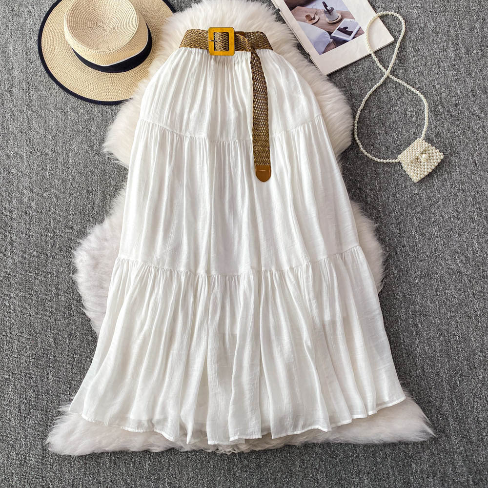 Kjol för Dam – Halvlång Cake-stil med Hög Midja, Vid Fåll & Slimmande Effekt