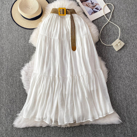 Kjol för Dam – Halvlång Cake-stil med Hög Midja, Vid Fåll & Slimmande Effekt