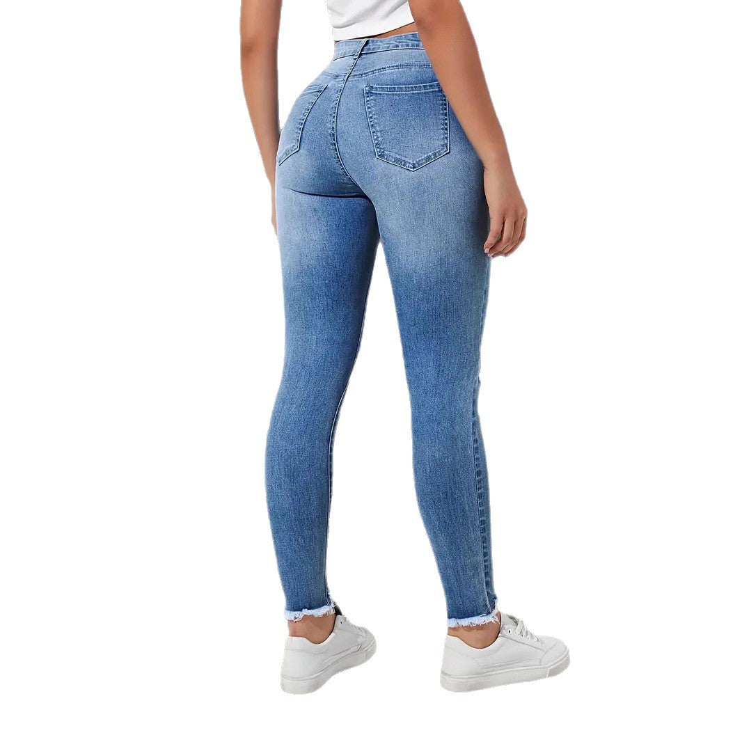 Jeans Dam – Slim Fit Stretchjeans med Ripped Detaljer & Smal Fot