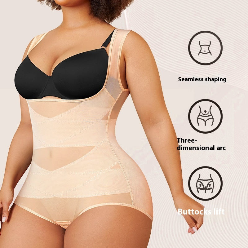 Shapewear Jumpsuit – Magformande Korsett i Mesh för Kroppsformning