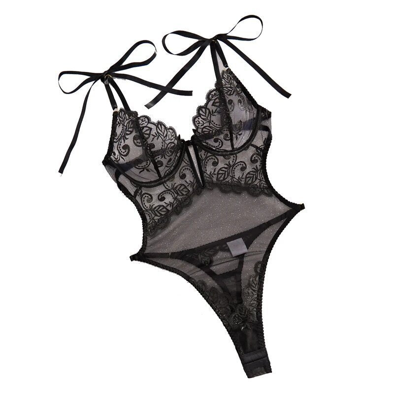 Sexig Spetskorsett för Dam – Transparent Body Shaper med Stålbyglar & Broderi