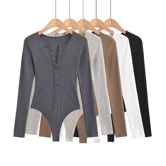 Långärmad Bodysuit för Dam – Elegant Design med Knappdetaljer