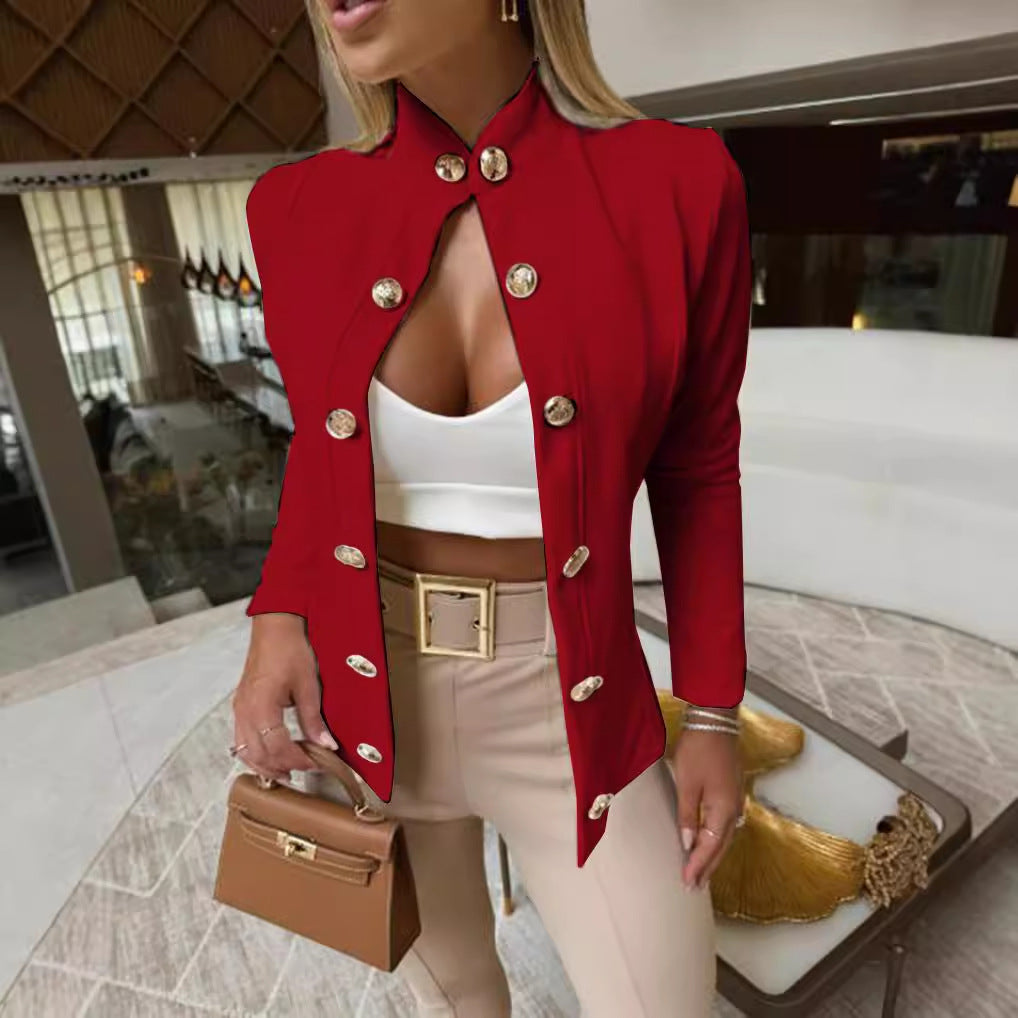 Dubbelknäppt Kappa Dam – Slim Fit Höst & Vinterkappa med Ståkrage och Långärmad Design