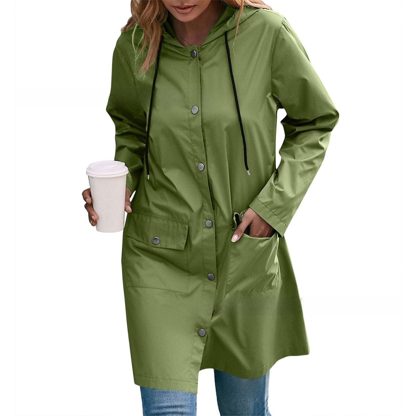 Casual Lång Vindjacka med Huva  – Tjock och Vattentät – Dam