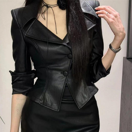 Damkappa – enfärgad långärmad modell i europeisk & amerikansk stil med midjemarkering