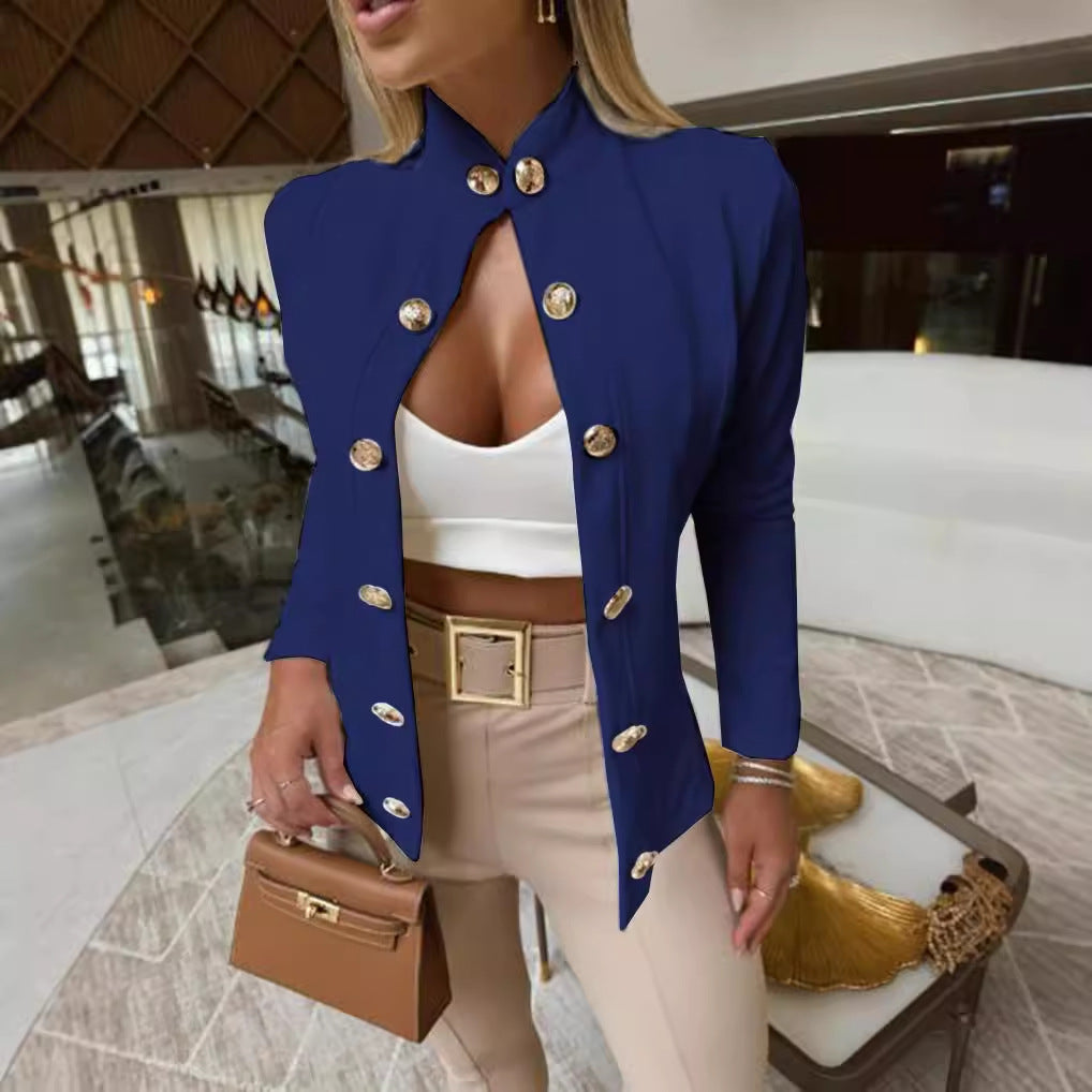 Dubbelknäppt Kappa Dam – Slim Fit Höst & Vinterkappa med Ståkrage och Långärmad Design