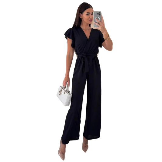 Jumpsuit för Dam – V-ringad med Snörning & Markerad Midja