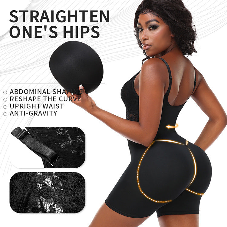 Shapewear jumpsuit dam – plus size body shaper med spets & slim fit design