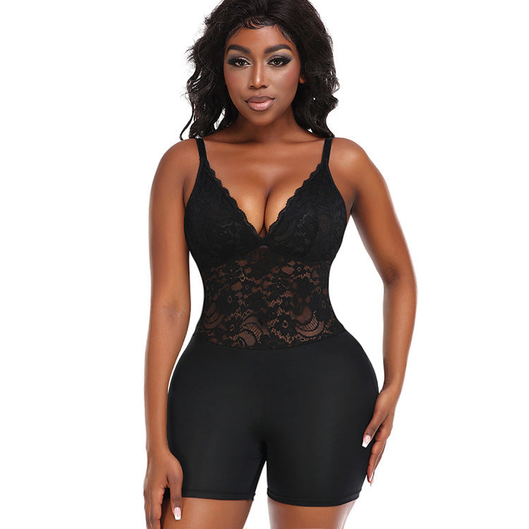 Shapewear jumpsuit dam – plus size body shaper med spets & slim fit design