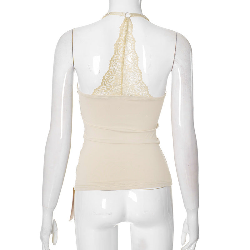 Damtopp – sexig off-shoulder med spets & axelband i enfärgad europeisk/amerikansk stil