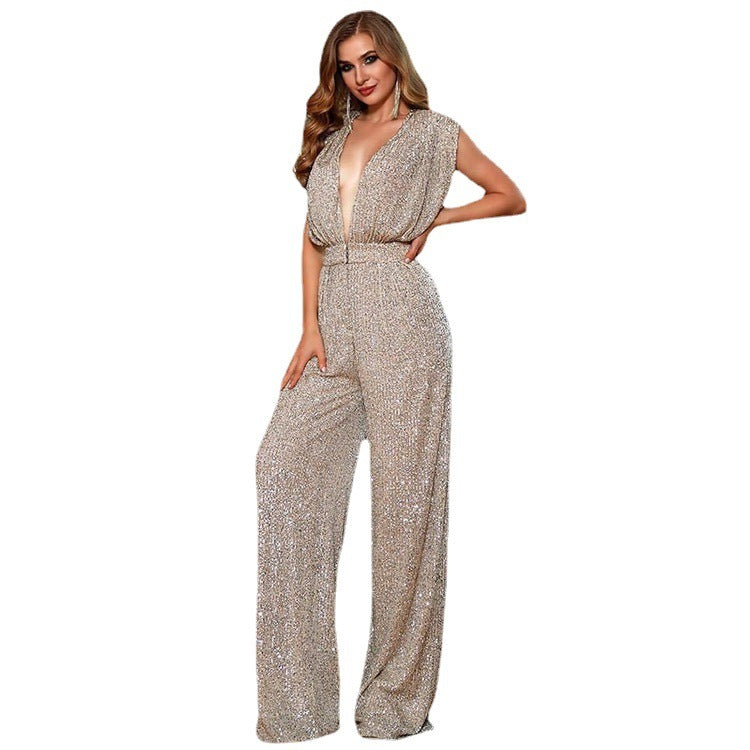 Festlig Jumpsuit – Sommarens Sexiga Paljett-Design med Slimmande Midja