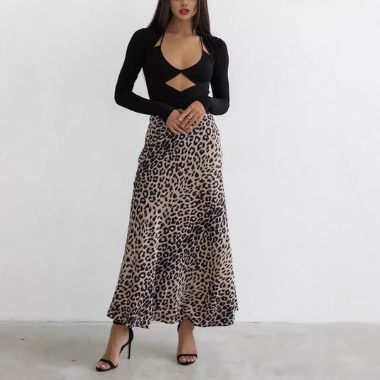 Leopardmönstrad Fishtailkjol med Hög Midja – Elegant & Trendig
