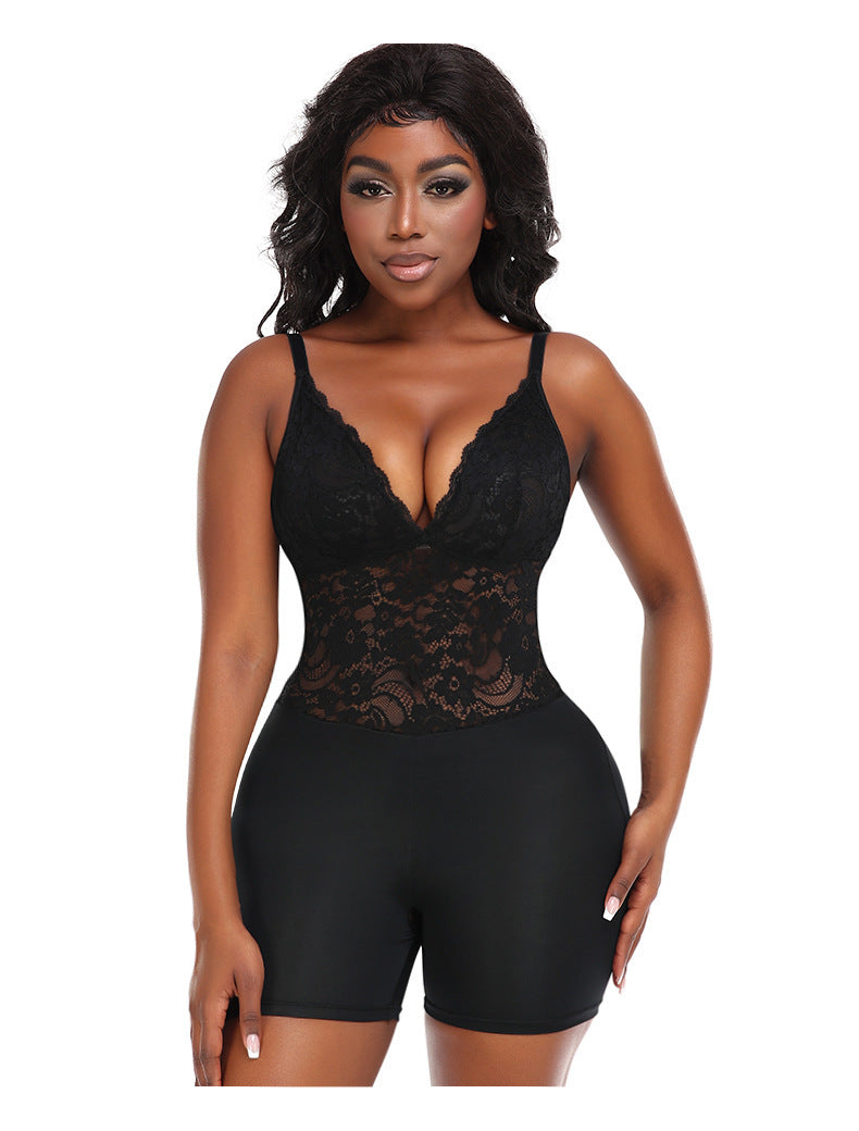 Shapewear jumpsuit dam – plus size body shaper med spets & slim fit design