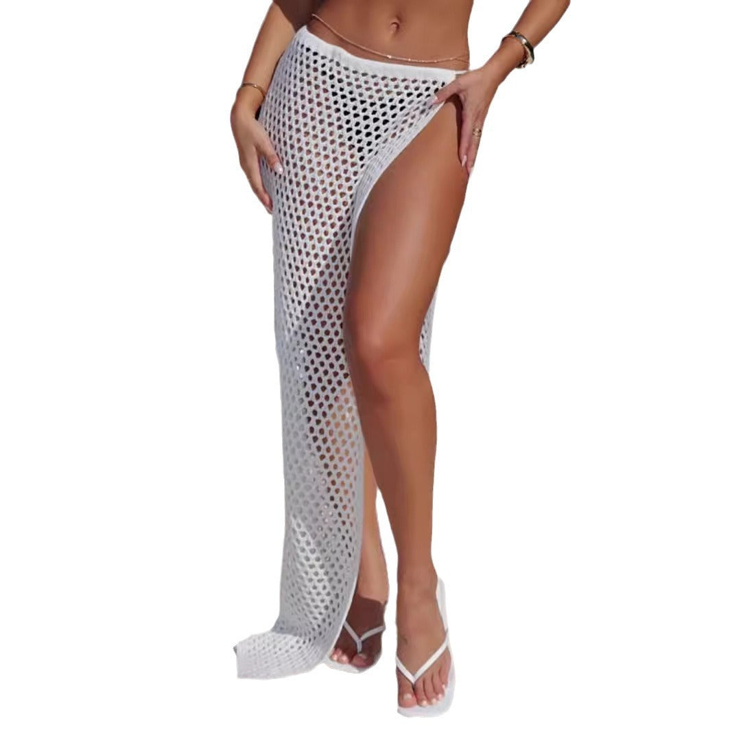 Strandkjol för Dam – Transparent Design med Utskärningar & Hög Slits