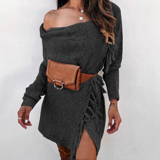 Stickad Kofta Dam – Europeisk & Amerikansk Tröjjacka med Trendiga Fransdetaljer