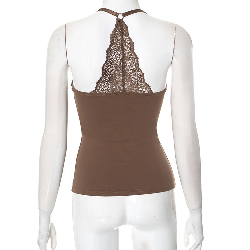 Damtopp – sexig off-shoulder med spets & axelband i enfärgad europeisk/amerikansk stil