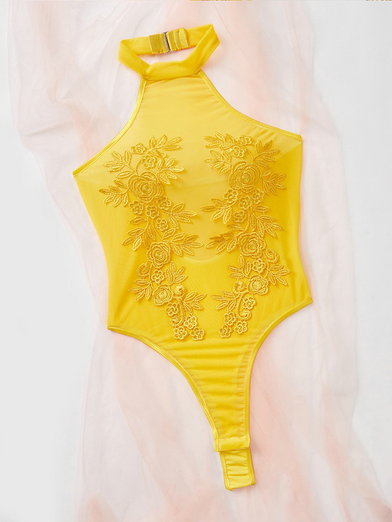 Sexig Spetsbodysuit – Transparent Slim Fit Underkläder med Blomdetaljer