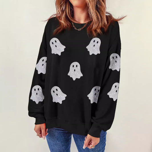 Halloween Tröja Dam – Lös Casual Pullover med Spökmotiv