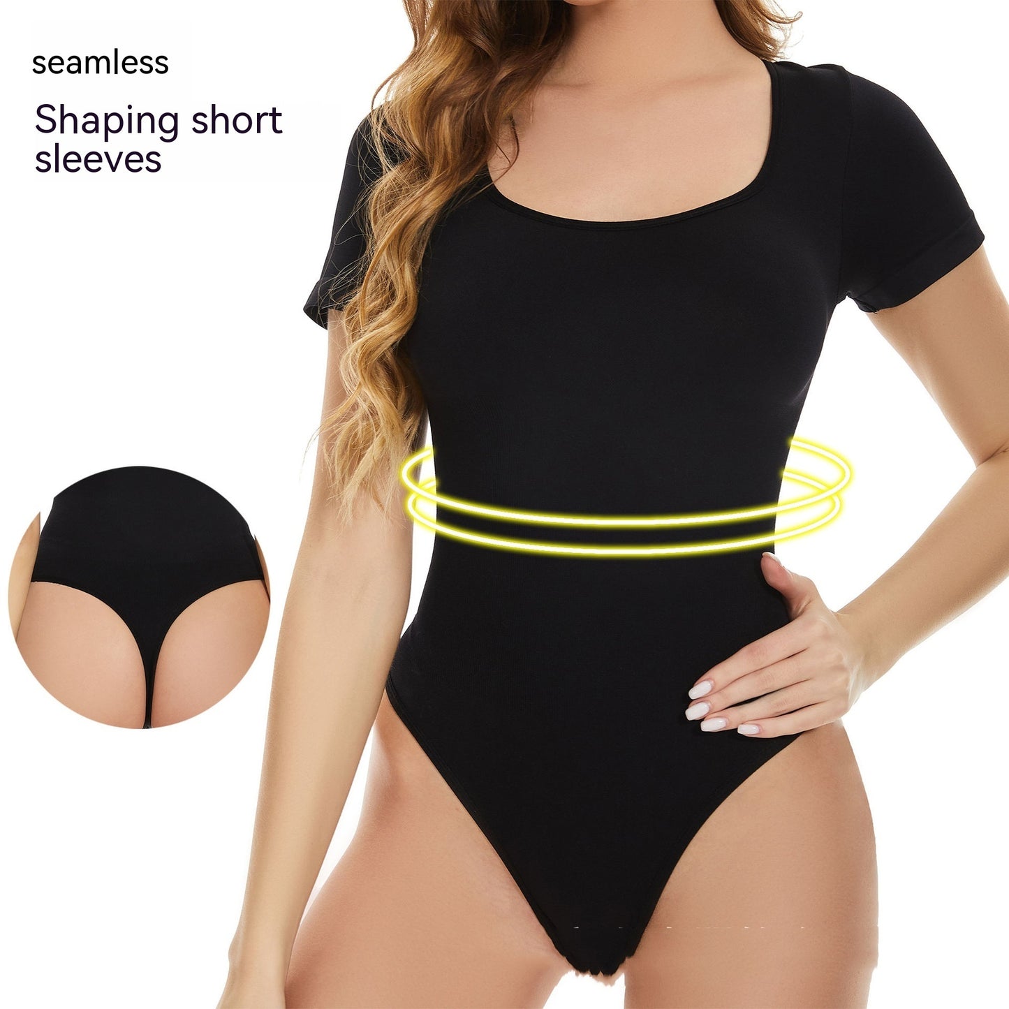 Body shaper dam – sömlös one piece korsett med kort ärm, mag- & midjekontroll