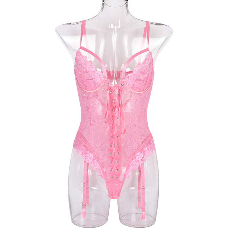 Bodysuit dam – spets body shaper med djup V-ringning och cutout-detaljer