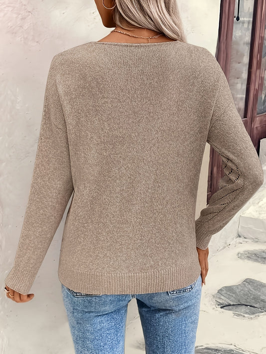 Damtröja – casual pullover med lång ärm, lös passform & dekorativa utskärningar