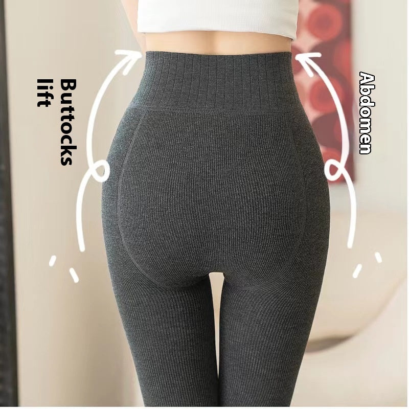 Tjocka Strumpbyxor för Dam – Bekväma Bomullsbyxor med Hög Midja & Randigt Mönster