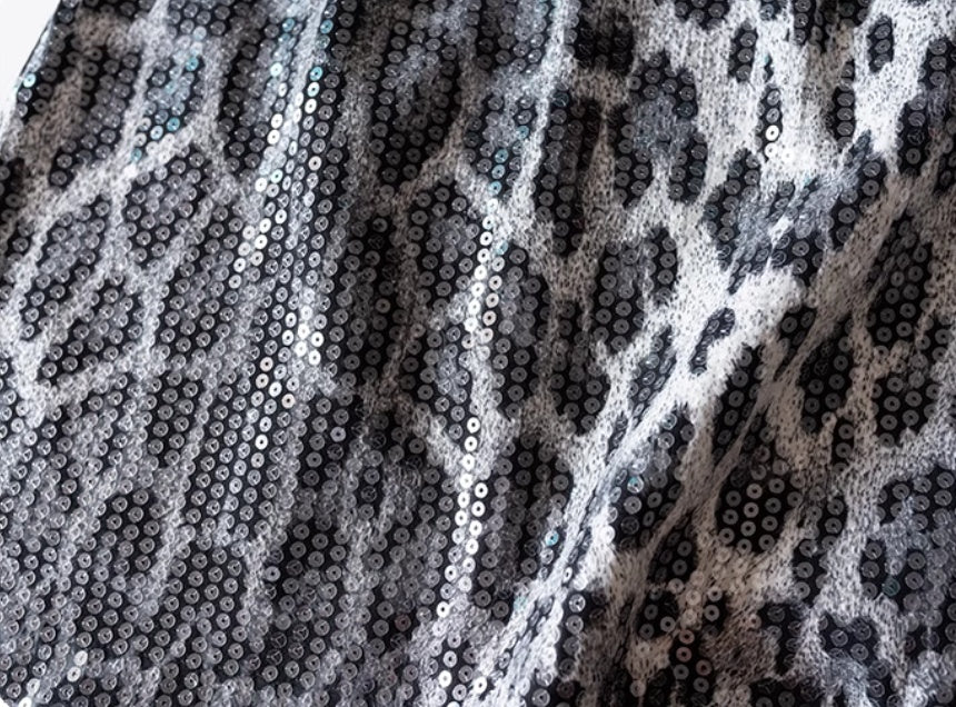 Kjol för Dam – A-linje i Leopardmönster med Glitterdetaljer