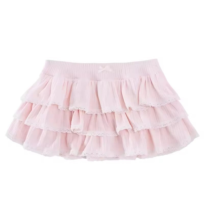 Kjol för Dam – A-linje i Spets med Volanglager i Cake-stil