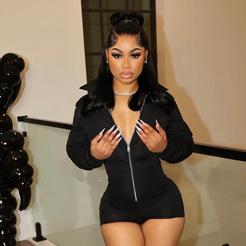 Jumpsuit set dam – figurnära vadderad jumpsuit med stretch & kort slim jacka