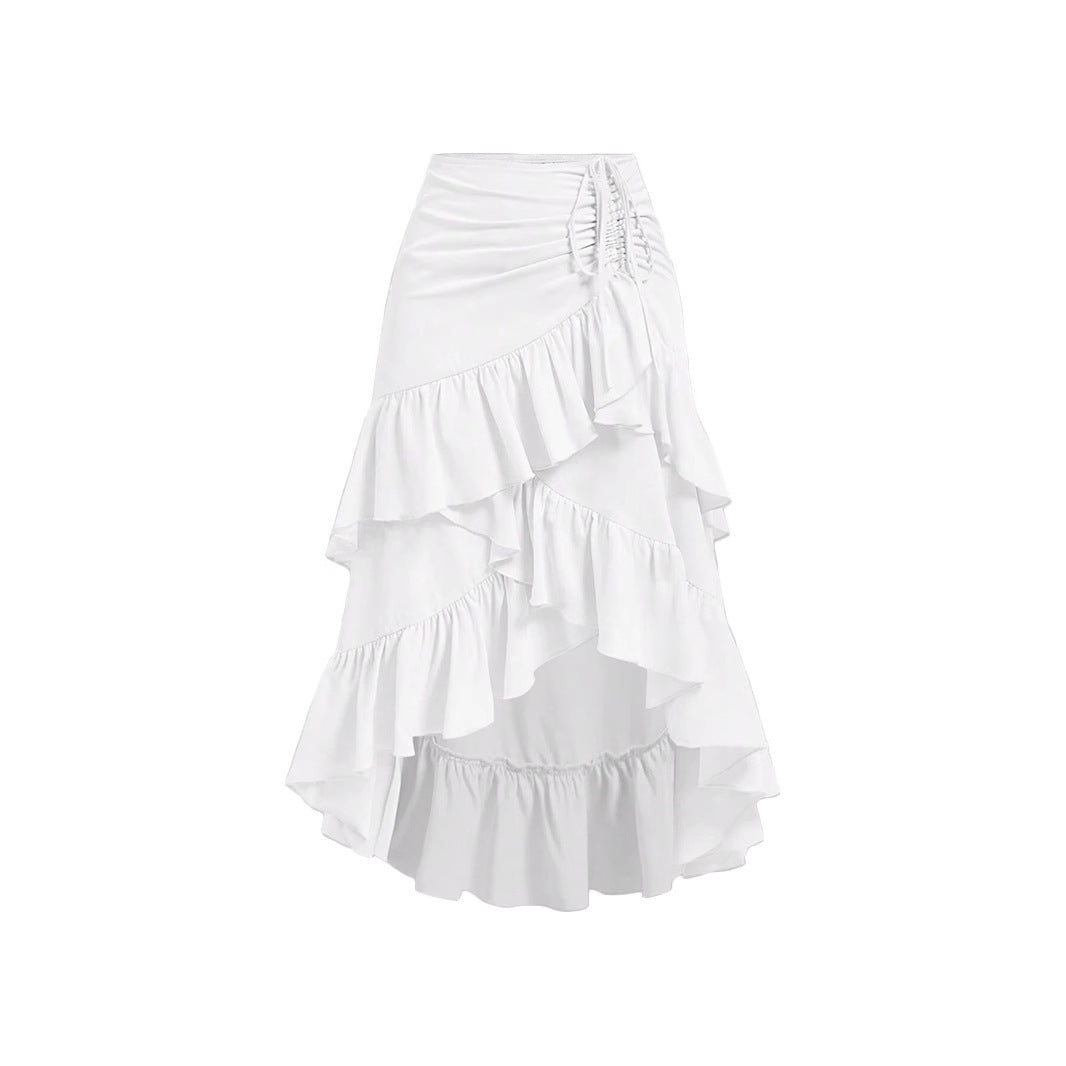 Kjol för Dam – Asymmetrisk Högmidjad med Knytning & Volangdetaljer